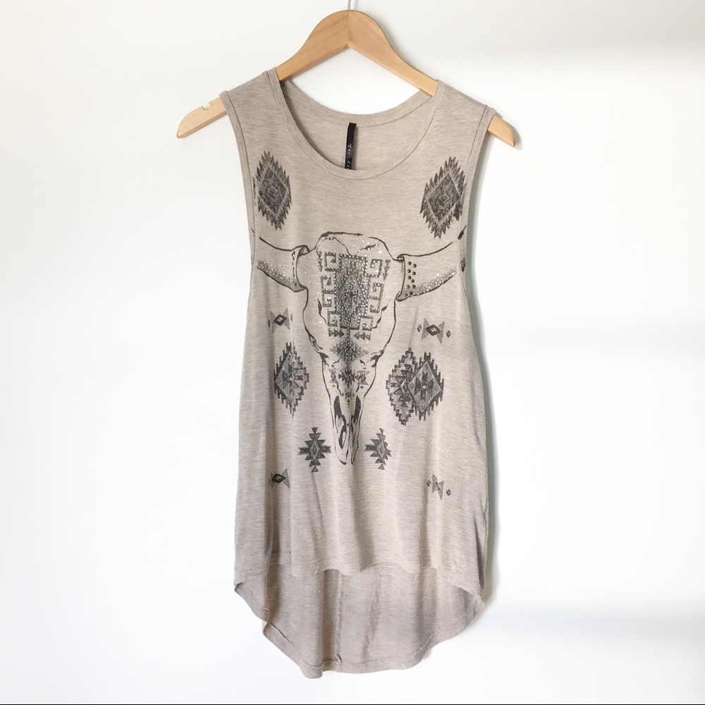 The Classic Cow Skull Sleeveless High-Low Top - S